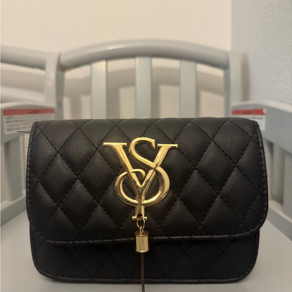 Black Quilted Bag with Gold Accent